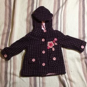 Faux Tweed Peacoat with Flower Detail